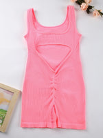 Women's Solid Colour Threaded Backless Yoga Suit U Neck Sleeveless Sports Jumpsuit Stretch Women Bodysuit Without Bust Pads