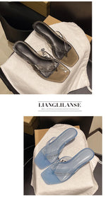 2026 Summer Jelly Shoes Women Fashion Sandals Low Heel Square Toe Girls Street Flip Flops Transparent Color Female Slippers