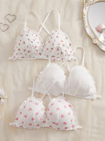 3PCS Cute Women's Underwear Set Crisscross Back Bralette Comfortable No padding Sexy Lingerie Set