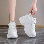 White Platform Women's Sneakers 2025 Autumn Lace-Up Thick Bottom Sports Shoes Woman Pu Leather Breathable Walking Shoes Female
