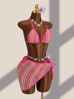 Sexy Colorful Striped Bikini Set Women Push Up Bra Thong Swimsuit 2026 Summer Bathing Suit Beach Mesh Cover Up 3 Piece Swimwear