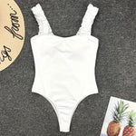 Ribbed Ruffled Frilled Trim Female Swimwear One Piece Swimsuit Women Monokini High Leg Cut Bathing Suit Swim Bodysuit Beach Wear