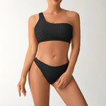 2026 New Style Breathable Quick Dry Solid Color Single Shoulder Bikini Sexy Swimsuit Women's High Elasticity Thickened Backless
