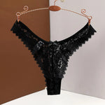 Women's Panties Sexy Lace T Back Woman G-String Solid Mid Waist Hollow Out Thong Transparent Underwear V-shape Girl Erotic Panty