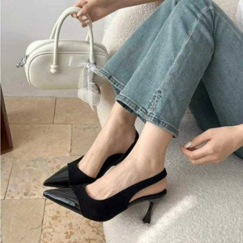 French High Heels Pink Toe Sandals Fairy Shoes 2026 Spring and Summer Stitching Skirt Pointed Shoes Single Shoes