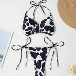 New Style Cow Print Lace-Up Halter Neck Sexy and Fashionable Women's Two-Piece Bikini Swimsuit