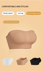 Women's Strapless and Wire-free Bandeau Bra with Full Cup Thin Mold Padding Non-slip Silicone Seamless Bra Plus Size Underwear