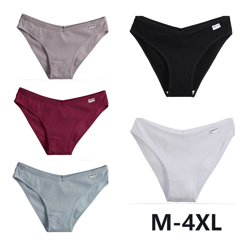 5Pcs Women Cotton Panties V-Belt Ladies Soft Female Sexy M-4XL Low-Rise Panties Bikini Underwear Comfortable Lingerie 2024