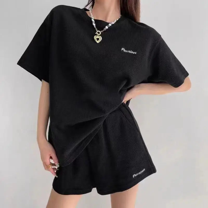 Summer New Pajamas Home Clothes Casual Shorts 2-piece Set Women's Korean Loose Preppy Short Sleeve T-shirt Fashion Women's Wear