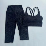 Solid Color Soft Women Gym Yoga Legging Set Cross Back Shoulder Strap Gym Yoga Bra+High Waist Sport Leggings 2pc Tight Sportwear
