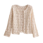 3/4 Sleeve Hollow Out Open Front Sheer Sweater Crochet Cardigan for Women Lightweight Boho Summer Beach Knit Shrug
