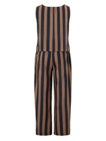 Women’s 2 Piece Summer Pant Outfits Sleeveless Plaid/Stripes Print Tank Tops + Pants Set Casual Streetwear