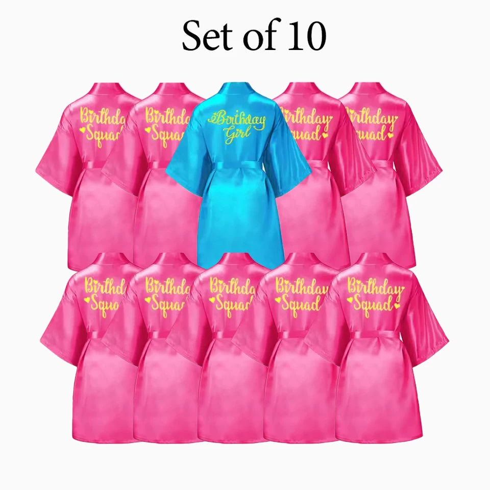 6-12Pcs Spa Girls Party Birthday Squad Robes Girl Kimono Spa Robe Pajama Party Favors Soft Satin Bathrobe for Kid Birthday Decor