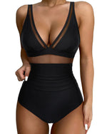 2024 Sexy One Piece Swimsuit Women Mesh Strappy Plunge Swimwear Tummy Control Bathing Suits Beach Wear Monokini Swimming Suit
