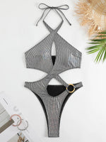 2025 Sexy High Cut Out Halter Female Swimwear One Piece Swimsuit Women Cross Bandage Monokini Bather Bathing Suit Swim Beachwear