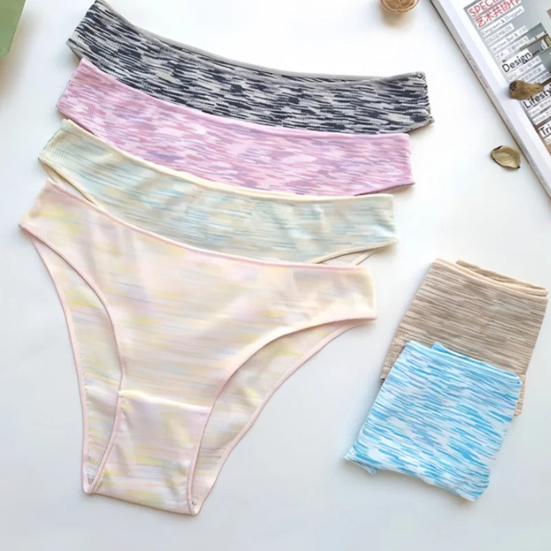 4Pcs/Set Women's Panties Low Rise Briefs Stretch Underwear Female Underpants Colorful Striped Panties Comfort Lingerie S-XL