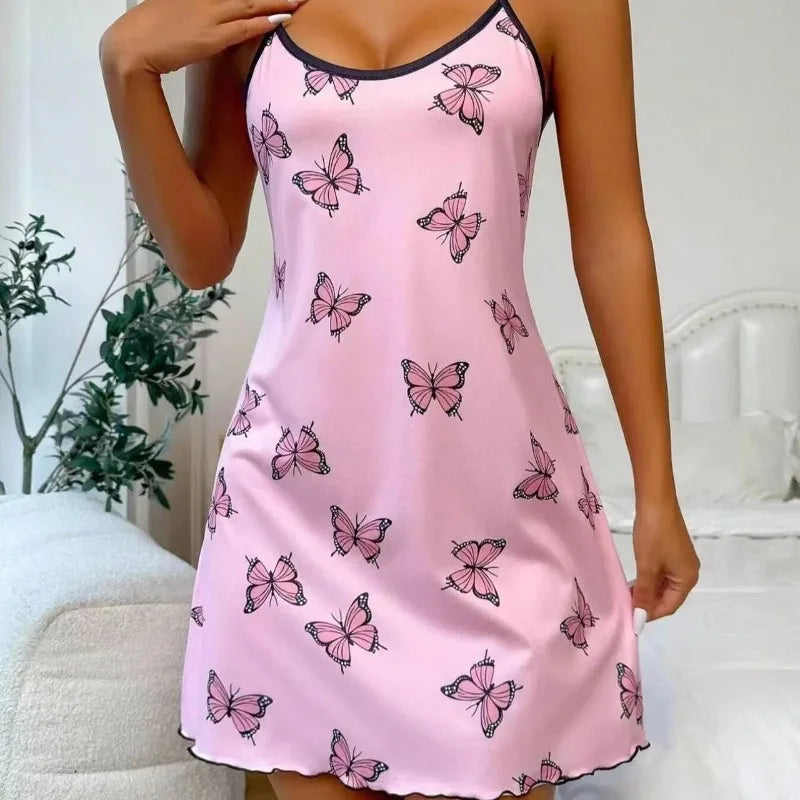 Summer Sexy Nightdress Women Loungewear Leopard Print Nightgown with Spaghetti Strap Slip Dress Breathable Comfy Sleepwear