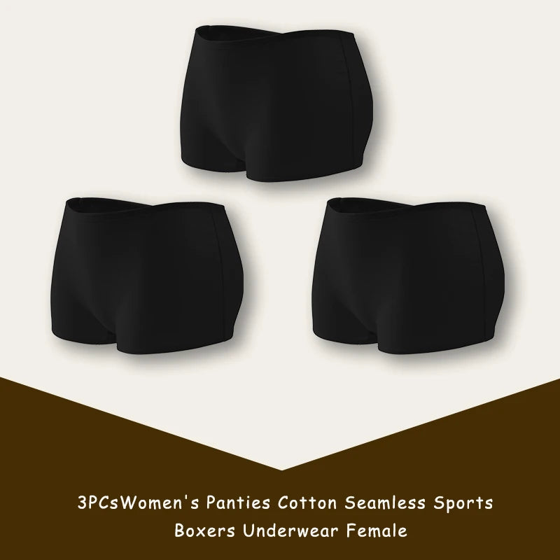 3PCS/SET Women Panties Cotton Seamless Sports Boxers Underwear Female Solid Color Briefs Cozy Lingerie Intimate Underpants XS-XL