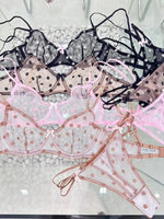 Elegant French Lingerie Set Sexy Lace Dotted Mesh Bra, Ultra Thin Large Bust Minimizer Push Up Anti Sagging Comfort MOYISU 32-38
