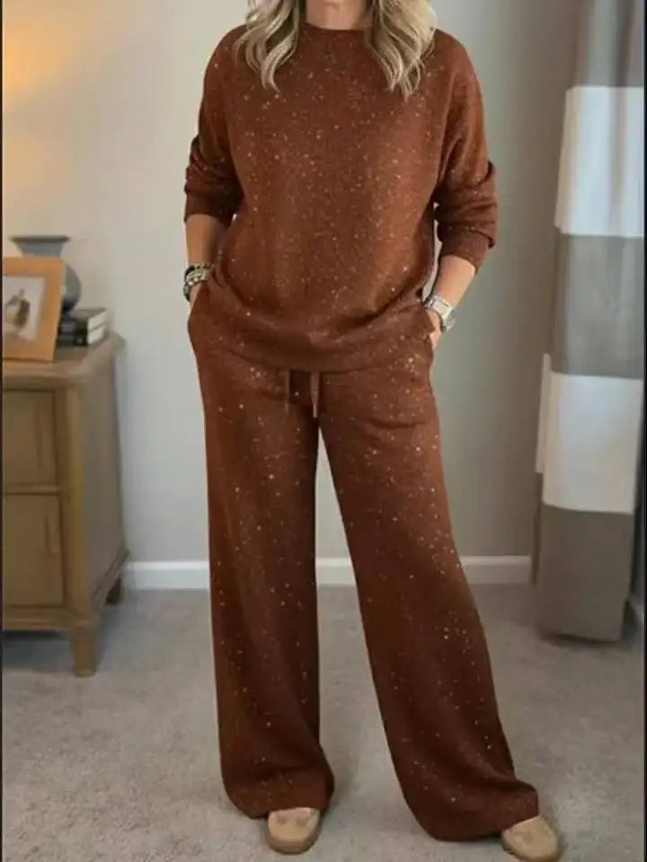 Autumn Winter Women Two Piece Set O Neck Long Sleeve Sweatshirt Drawstring Pants Suit Female Printed Christmas Outfits