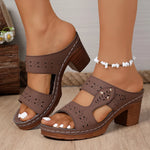 Lightweight High-Heeled Sandals Women Plus Size 43 Hollow Out Thick Heel Slippers Woman Summer Slip On Platform Sandles Female