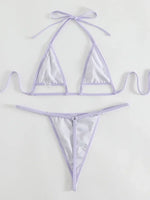 Shiny PU Bikini Extreme Mini Micro Thong Bikinis Female Swimsuit Women Swimwear Two-pieces Bikini Set Halter Bathing Suit Swim