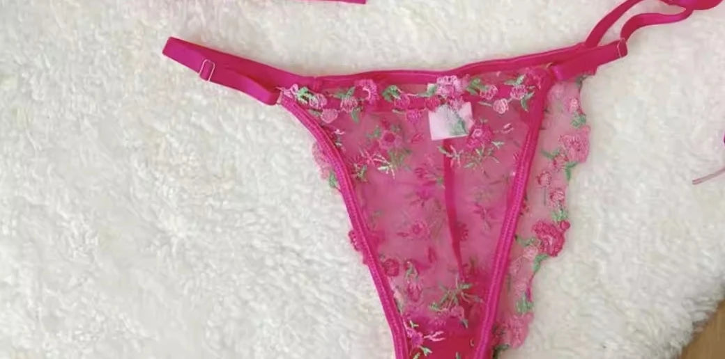 French Floral Bra Set Women | Sweet Sexy Sheer Mesh Lace, Transparent Underwear Set | Practical & Feminine MOYISU Sexy Panty Set