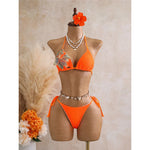 With Skirt 3D Flower Halter Bikini Women Swimwear Female Swimsuit Three-Pieces Bikini Set Padded Bather Bathing Suit SwimV8346