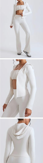 Women's Nude Faux Leather Yoga Top Windproof Tight Fitting Slimming Waist Cinching Zipper Sports Jacket Outdoor and Fitness Top