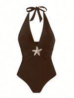 Vintage Black White Long Skirt Swimwear Sets Women Deep V Neck Starfish Hollow Out Bathing Suit Holiday One Piece Swimsuit 2026