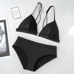 Women Front Closure Bra Set Silky Sexy Lingerie Low Waist Panties Female Push Up Bra Wireless Brassiere Seamless Underwear
