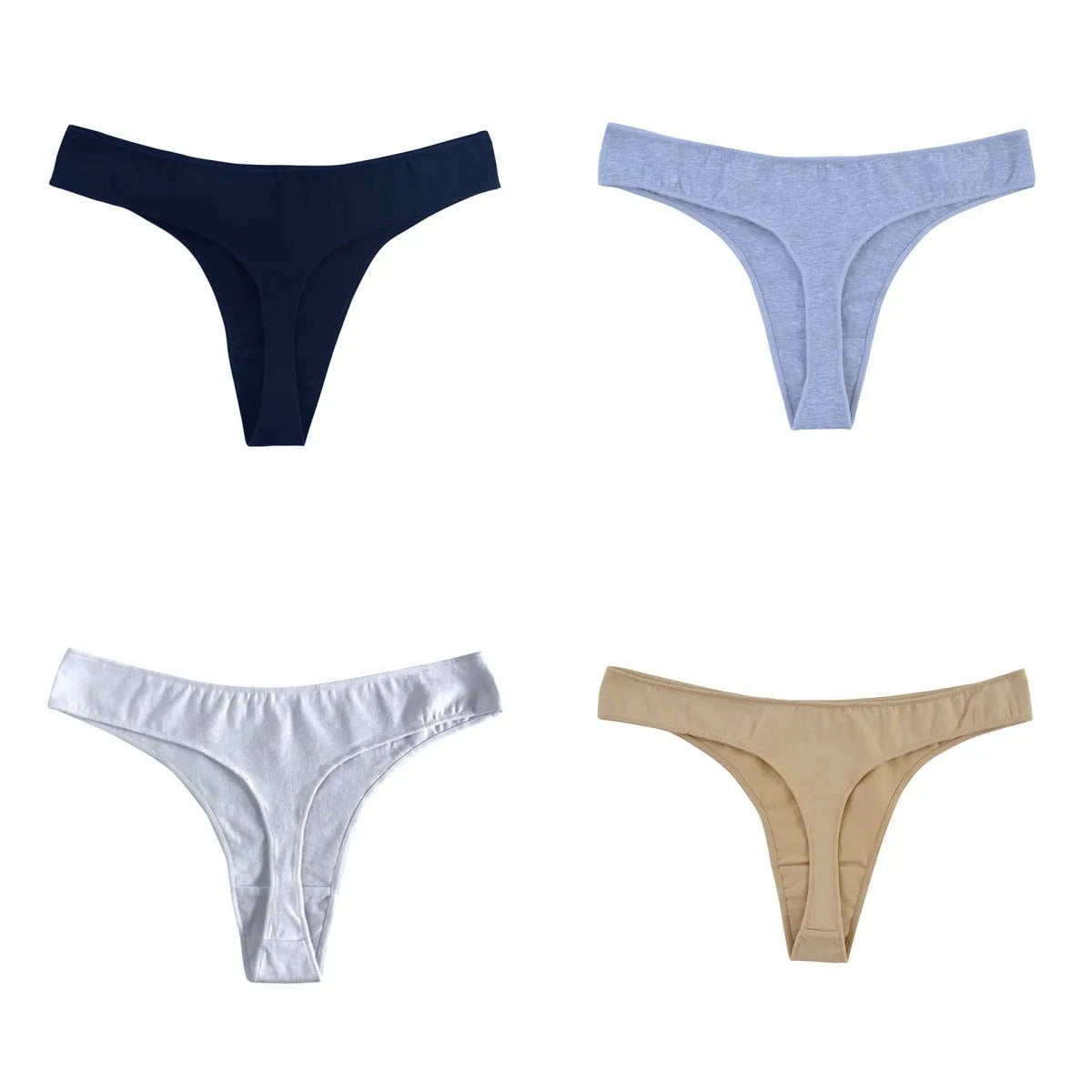 4Pcs/Set Cotton Panties Women Low-Rise Thong G-string Solid Breathable Stretchy Underwear Ladies Sexy T-back Lingerie M-XL