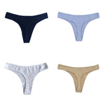 4Pcs/Set Cotton Panties Women Low-Rise Thong G-string Solid Breathable Stretchy Underwear Ladies Sexy T-back Lingerie M-XL