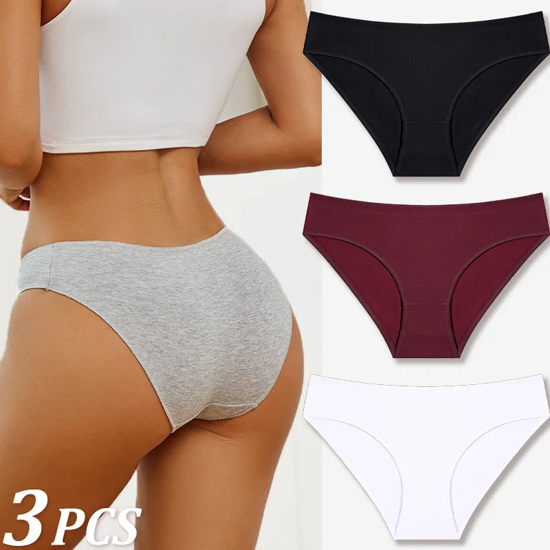 3Pcs Women Cotton Panties for Women Sexy S-XL Low Waist Briefs Female Breathable Underwear Girl Intimates Lingerie Solid Color