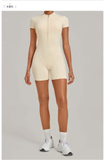 Half-zipper Slimming Yoga Jumpsuit Women Hollow Out Backless Sports One Piece Suits Short Sleeve Butt Lifting Tight Overalls