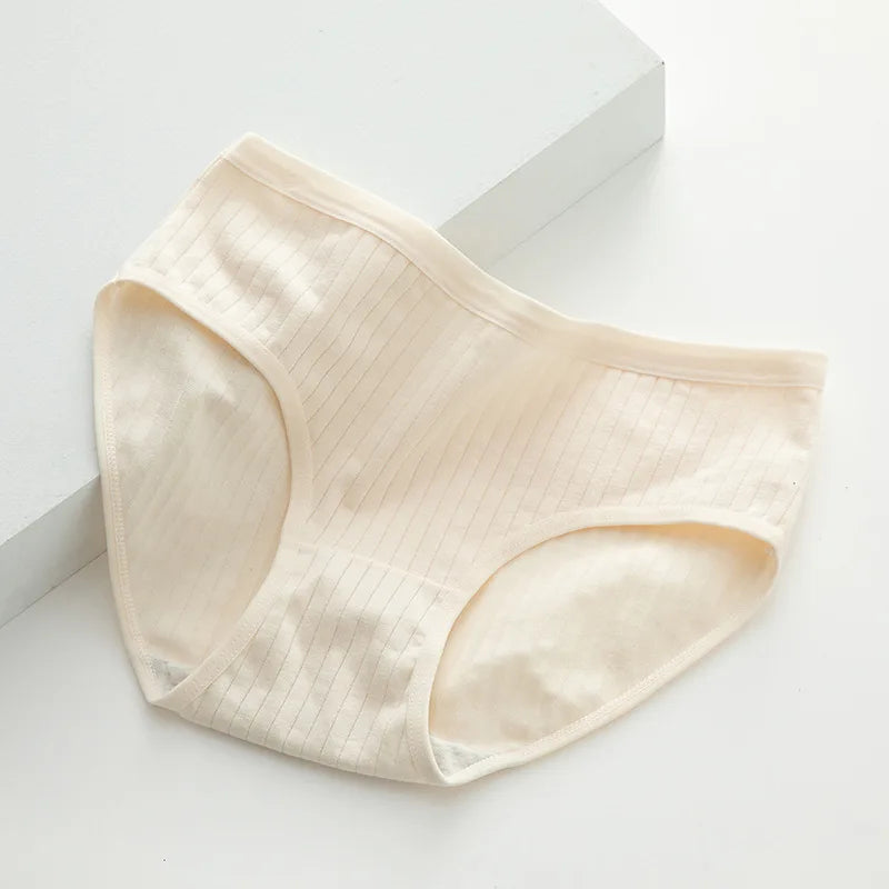 5Pcs/Set Women Cotton Briefs Ribbed Panties Low Rise Underwear Female Underpants Solid Color Sexy Lingerie Soft Intimates M-XL