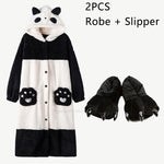 Cartoon Panda Plush Pajamas Robes Anime Adult Nightgown Winter Long Sleeve Night Dress Halloween Party Comfy Kawaii Girl Slipper