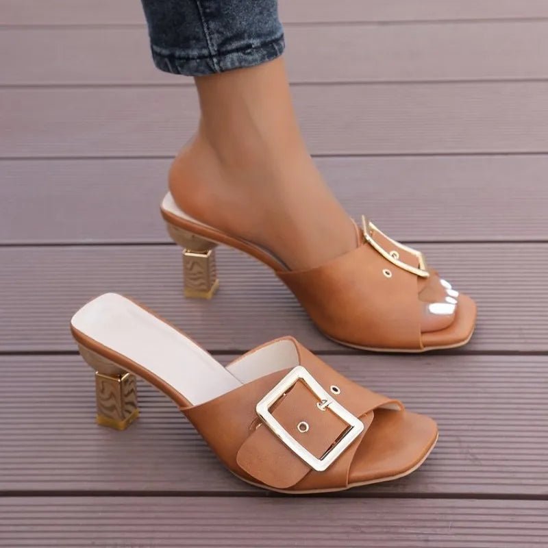 CEYANEAO Women's Mama Shoes Sandals Women 2026 New High Heel Heel Muller Sandals Metal Larger Sizes 43 For Women