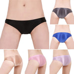 See Through Low Waist Briefs Silky Shiny Satin Panties Sexy Underwear Erotic Lingerie Women's Ultra-Thin Oily Glossy Underpants