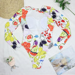 2026 Sexy One Piece Swimsuit Swimwear Women Long Sleeve Backless Vegetables Fruits Print Sports Surfing Bathing Suit Beachwear