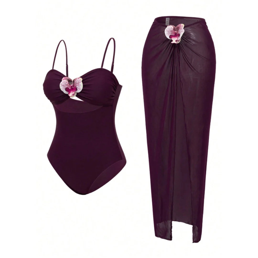 S - XL New 3D Flowers With Skirt One Piece Swimsuit Women Swimwear Female High Cut Leg Monokini Bather Bathing Suit Swim V8018