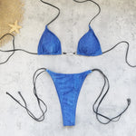Sexy Triangle Bikini 2025 Women Blue Metal Chain Push Up Micro Swimsuit Summer Bathing Suit Tie Side Thong Swimwear Biquini