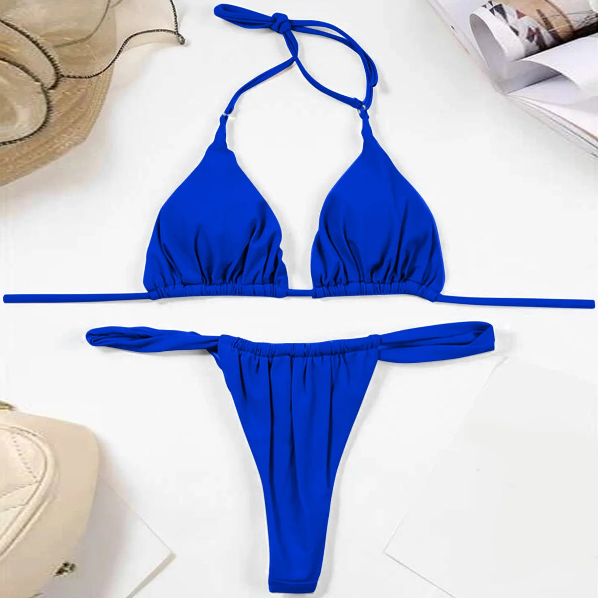 Sexy Bikini Set Two Piece Swimsuit Bikini Set Push Up Bra Solid Thong Women Swimwear Beachwear Bathing Suit Traje De BañO 2024