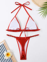 Triangle Thong Bikini 2025 Halter Pearl Link Swimsuit Women Padded Swimwear Female Bathers Bathing Swimming Swim Suit Beachwear