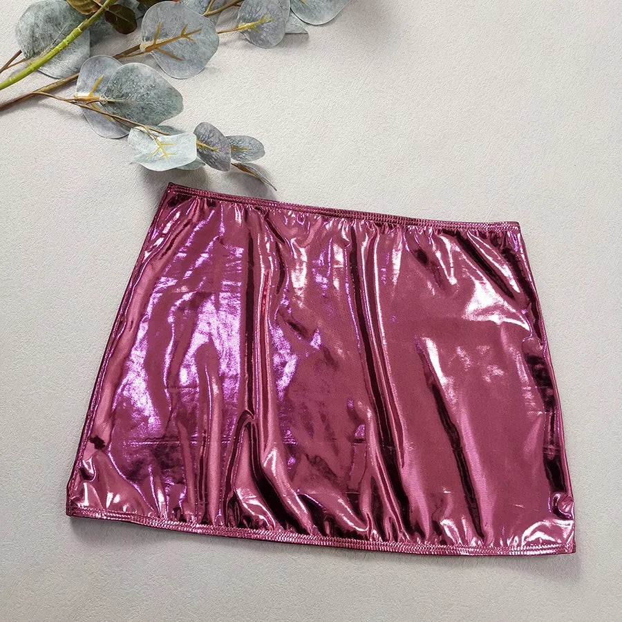 Shiny Pink Micro Thong 3 Piece Bikini Set Damen Women 2026 Sexy Swimsuit with Skirt Cover Up Bandeau Swimwear Beachwear Bikinis