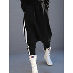 Striped Black Harem Pants for Women 2025 New Wide Casual Pockets Female Sportwear Trousers Ladies Bottpms 55977