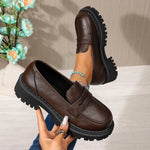 Women Penny Platform Loafer Shoes Slip On Chunky Lug Sole Round Toe Vintage Preppy Office Casual Dress Shoes