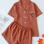 Women's Pajama Pocket Love Printed Pajamas Short Sleeve Top with Shorts Pajama Set Loungewear Pijama Pajamas for Women