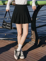 Women High Waist Pleated Skirt with Safety Shorts, Black A Line Mini Skort for Casual Office School Style Outfits