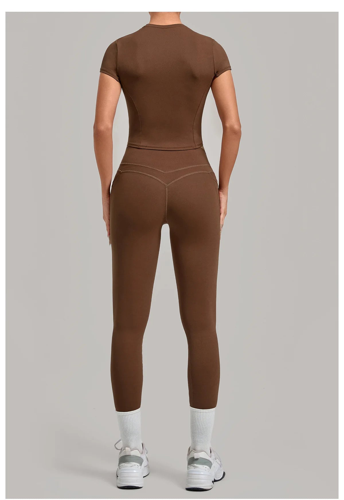 Women Tracksuit Yoga Sets Short Sleeve Slim Sports T Shirts Workout Clothes Outdoor Tight High Waist Pocket Pants Fitness Suits